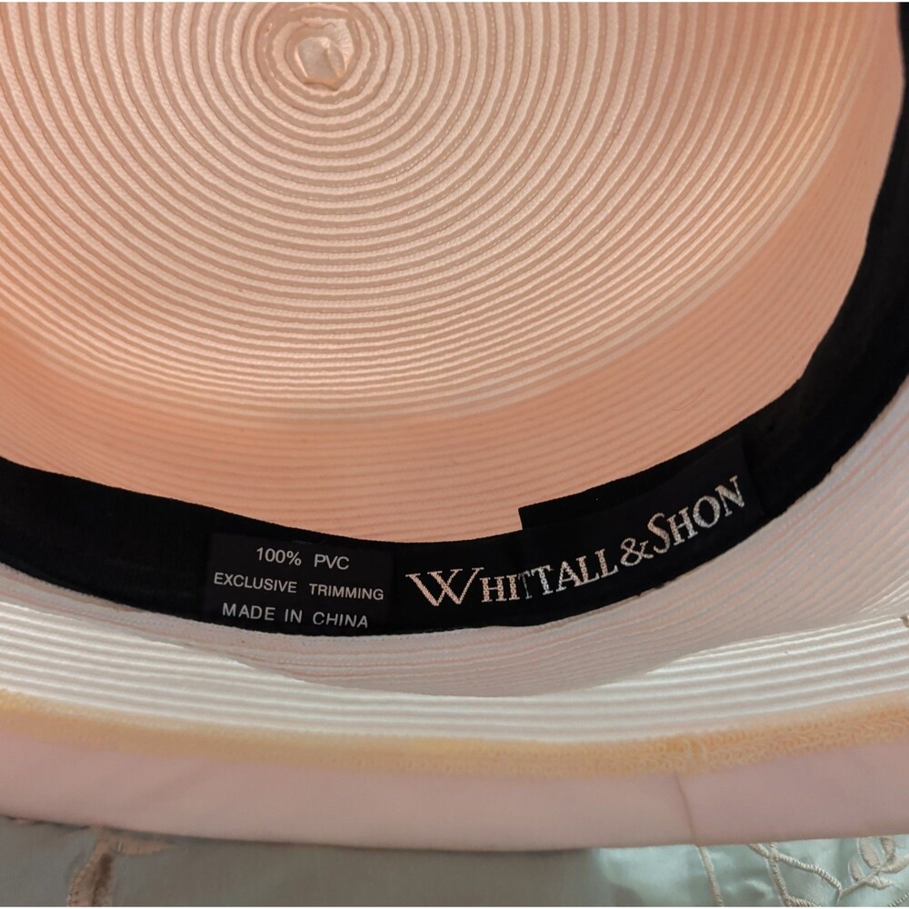 Whittall Shon Pink Derby Hat Bow Sequin Feather Woven Vintage Style - Picture 5 of 16